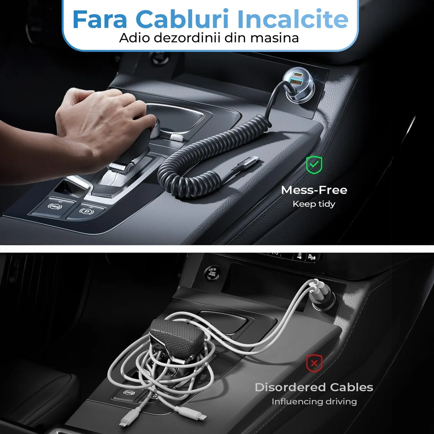 Timebox încărcător auto 65W negru USB QC3 Type-C