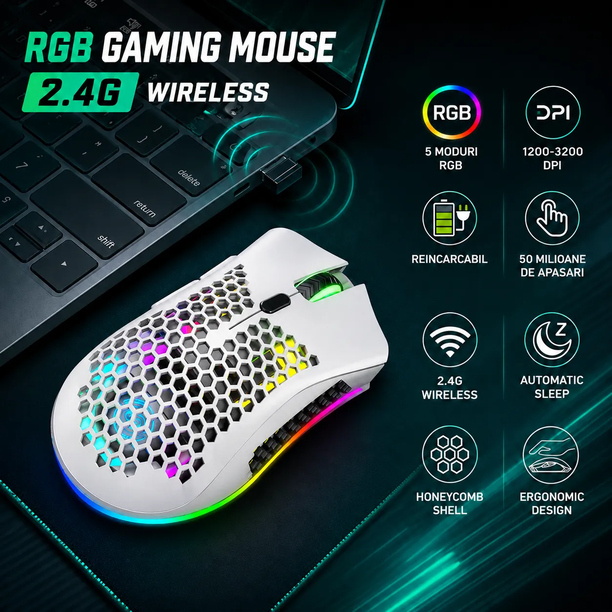 Timebox mouse gaming wireless alb 95g RGB FastCharge