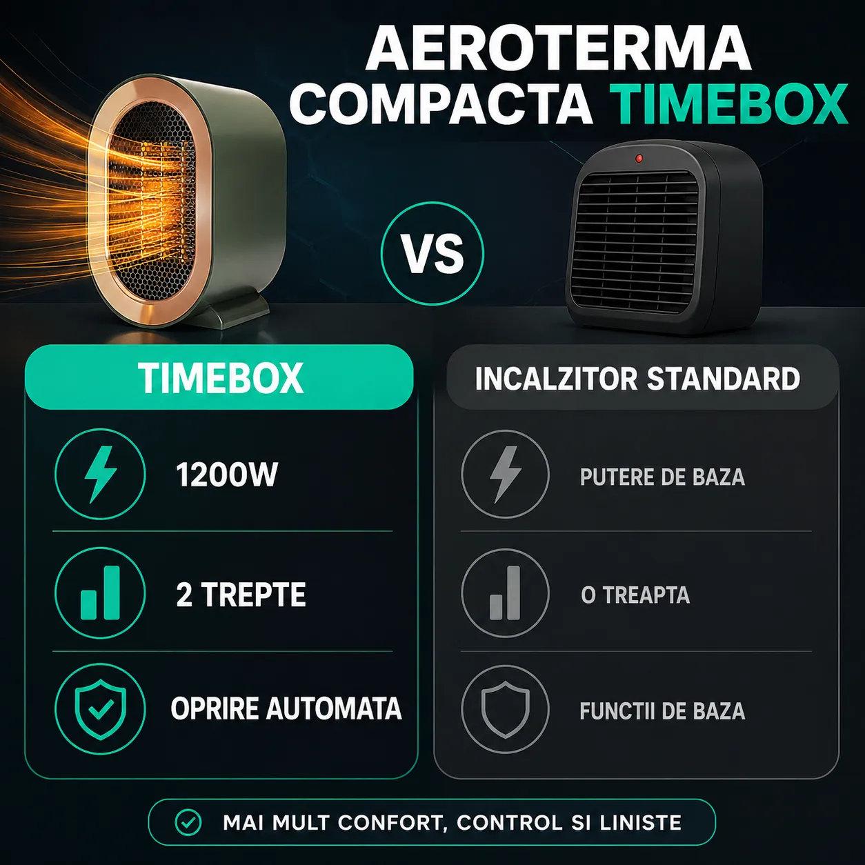 Timebox Aeroterma Ceramica 1200W Verde Compacta Silentioasa