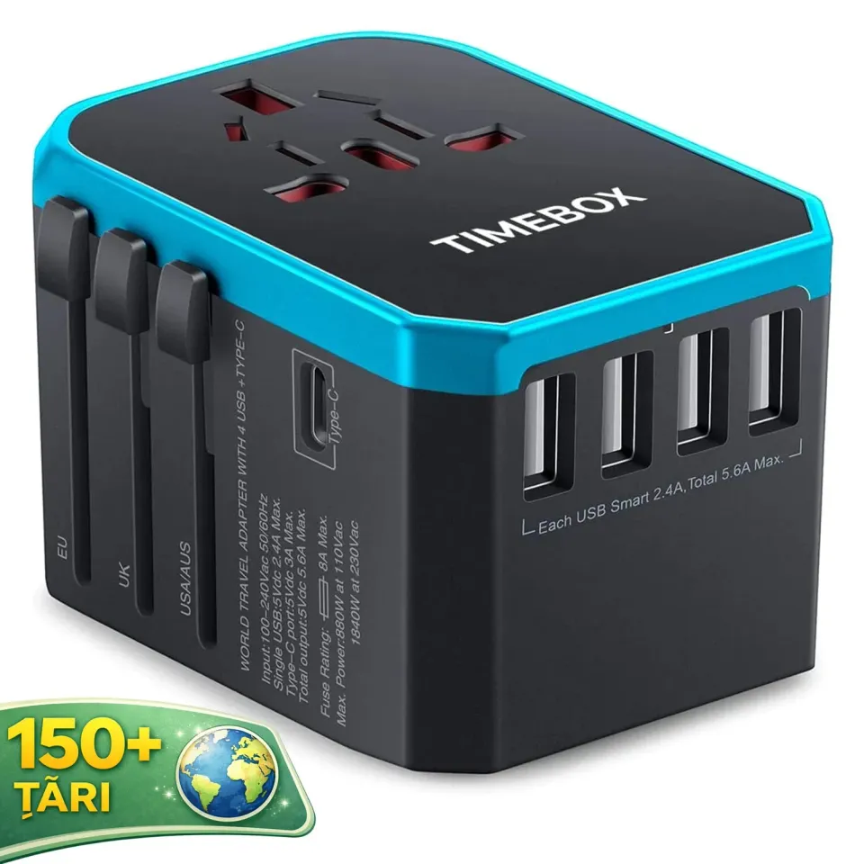 Timebox adaptor universal calatorie albastru 4 USB Type-C