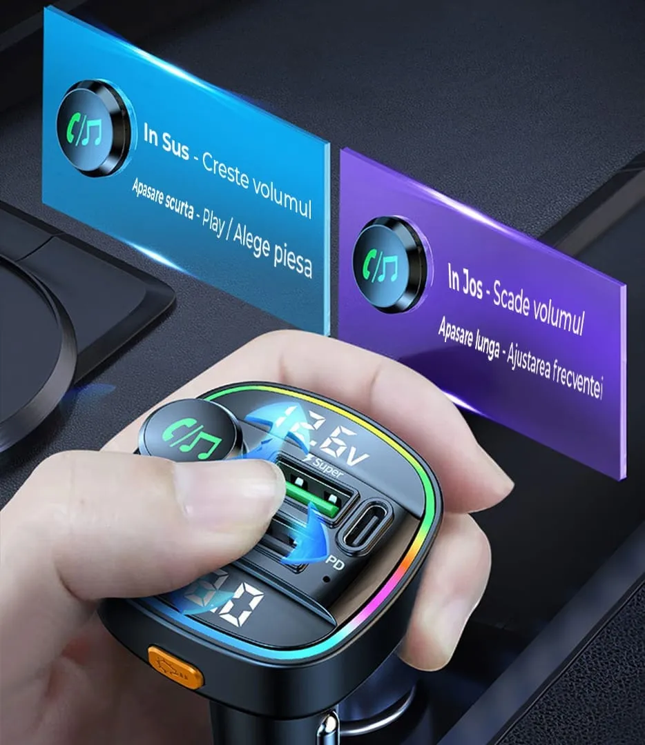 Timebox modulator FM hands-free negru Bluetooth Type-C