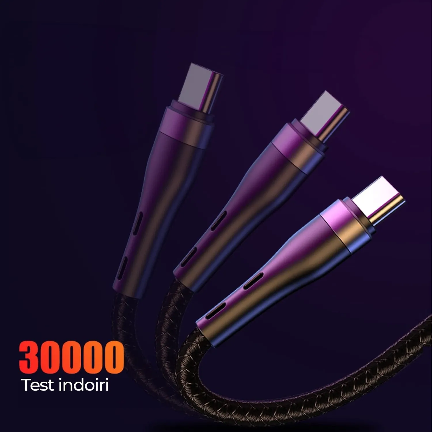 Timebox cablu 3 in 1 1,2m negru nailon fast charge