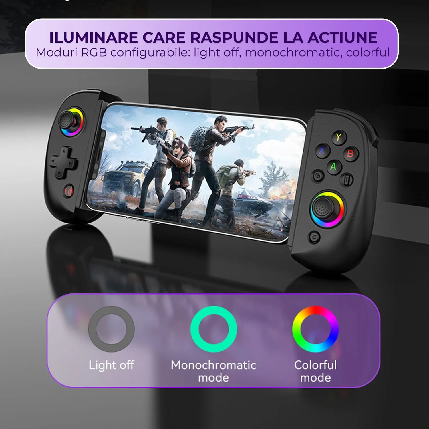 Timebox gamepad wireless Hall Bluetooth 5.0 RGB negru
