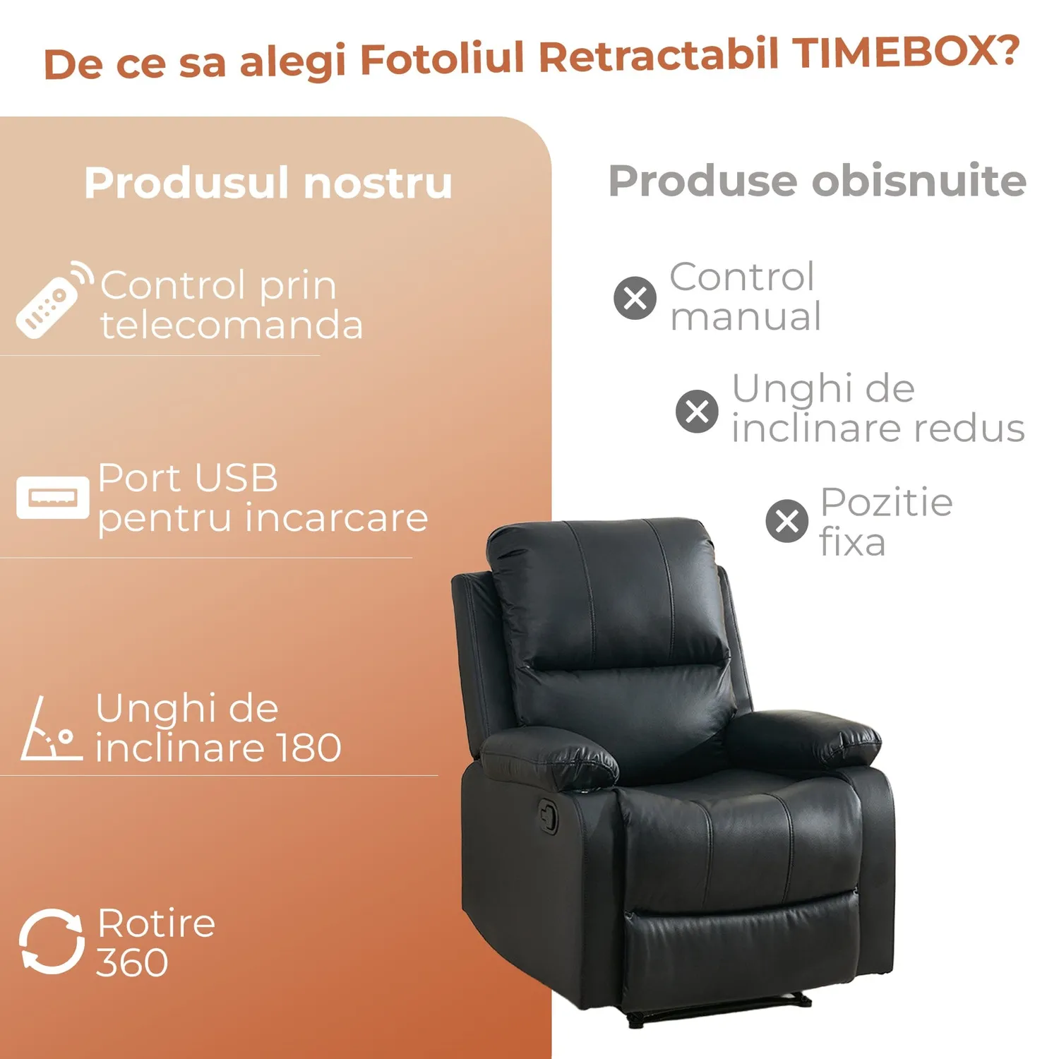 Timebox Scaun Multifuncțional manichiură negru reclinabil