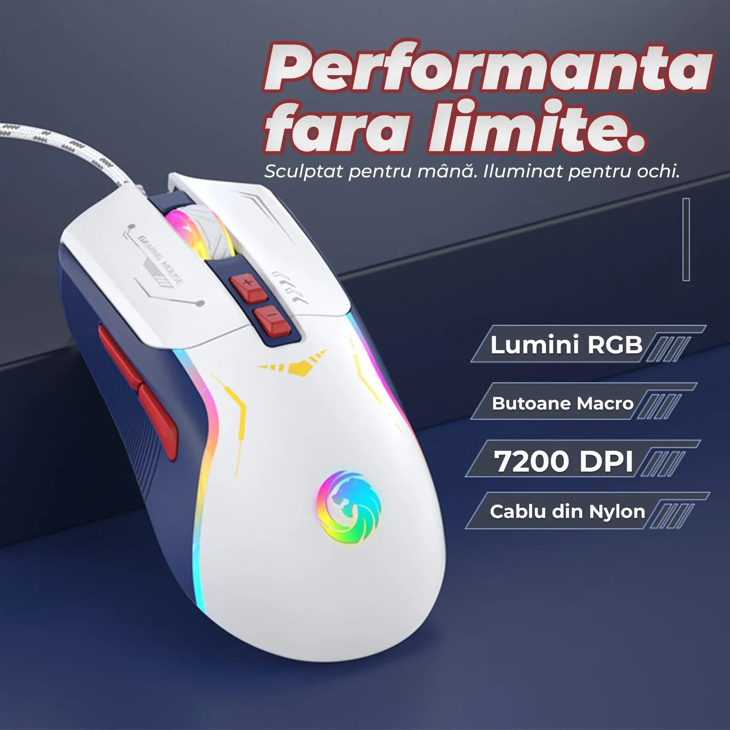 Timebox Mouse Gaming 7200 DPI Wireless Alb RGB