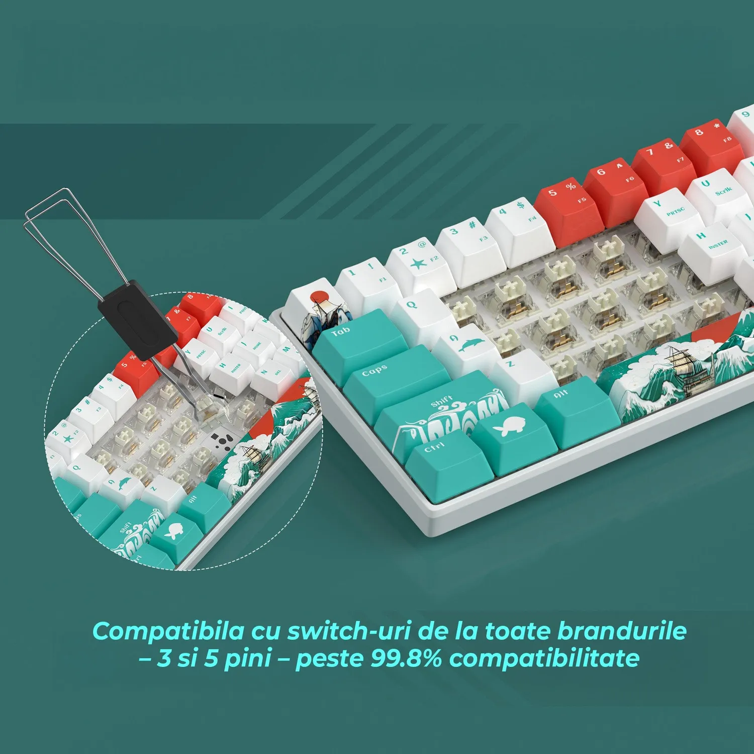 Timebox 60% tastatură mecanică coral RGB hot-swap silențioasă