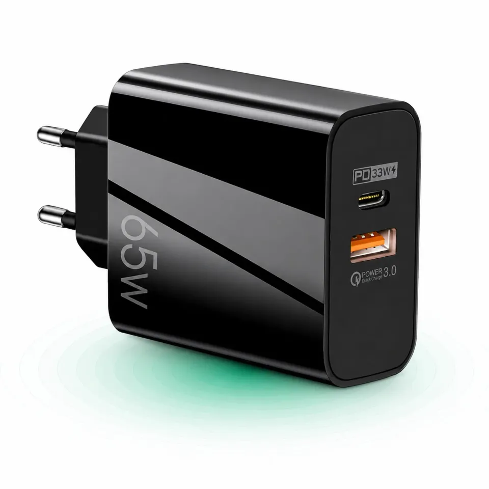 Timebox 65W Incarcator Retea 2 Porturi USB Type-C Negru GaN