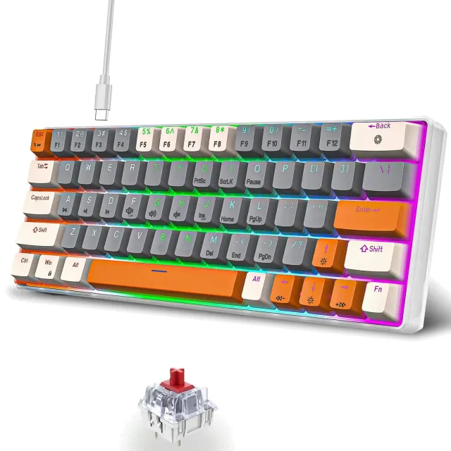 Tastatura gaming Timebox 60% Red Switch gri portocaliu