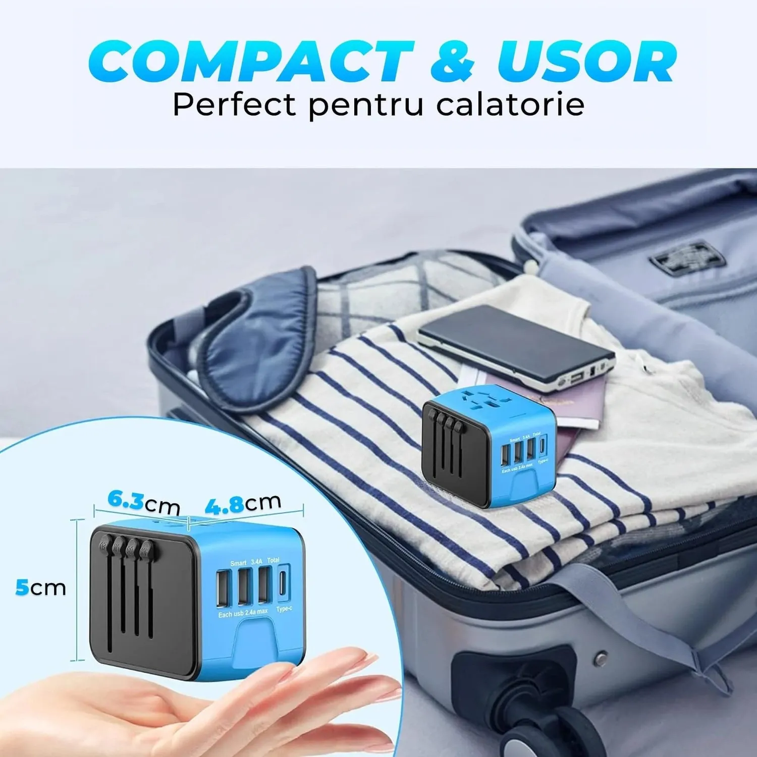 Pachet travel Timebox USB-C 66W 1m albastru universal