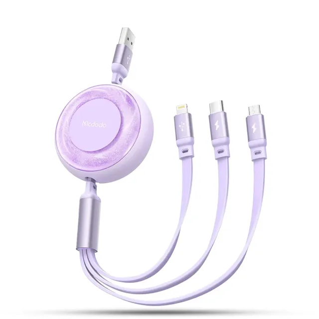 Timebox 3 in 1 cablu retractabil Fast Charge 1,2m roz