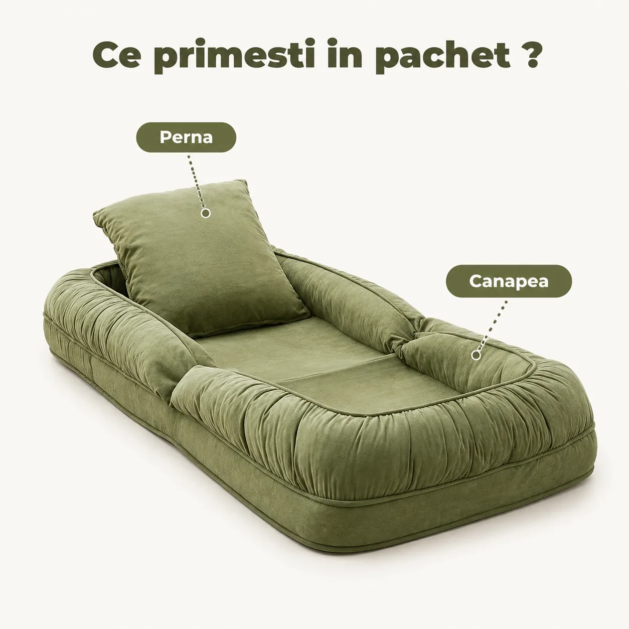 Timebox canapea pliabilă podea 178cm verde cu husă