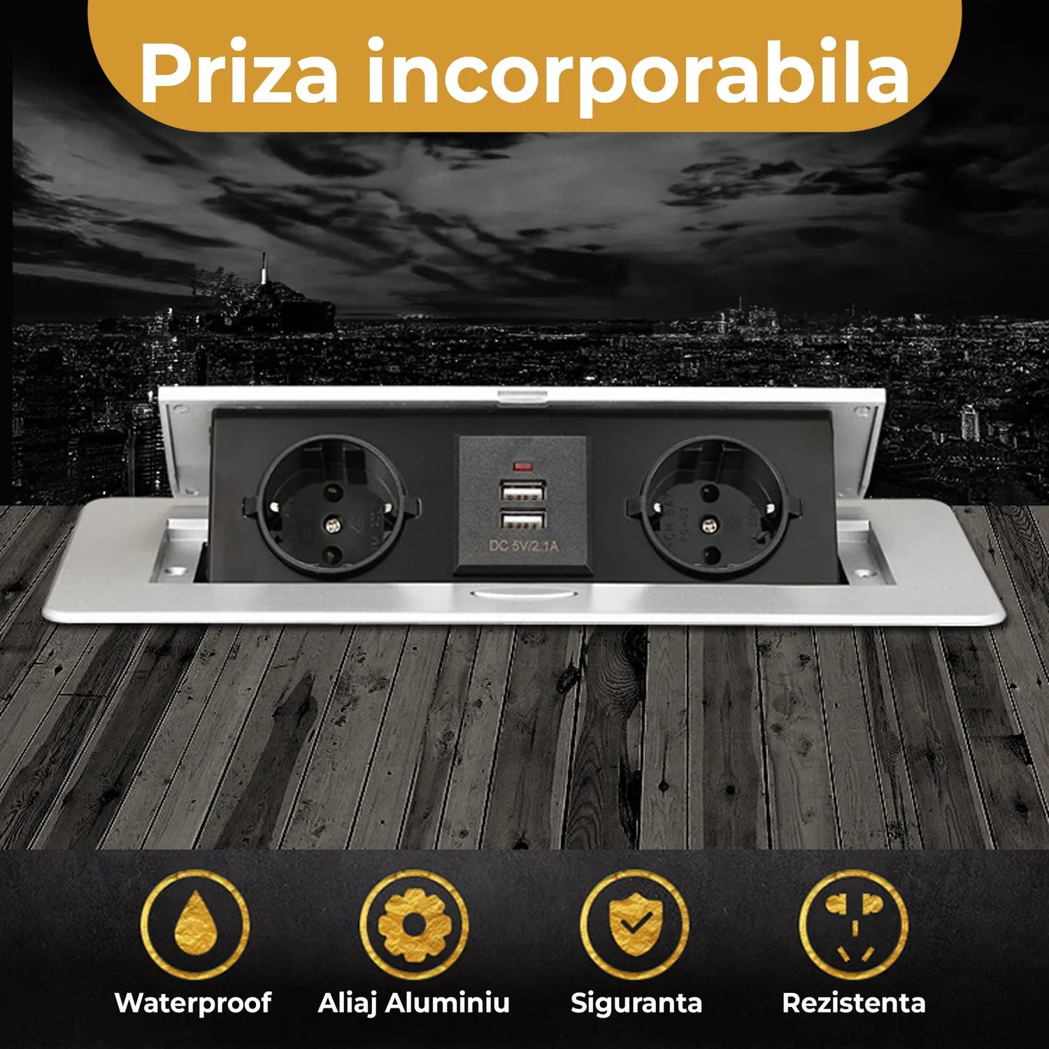 Timebox priza incorporabila mobilier 2 prize USB neagra