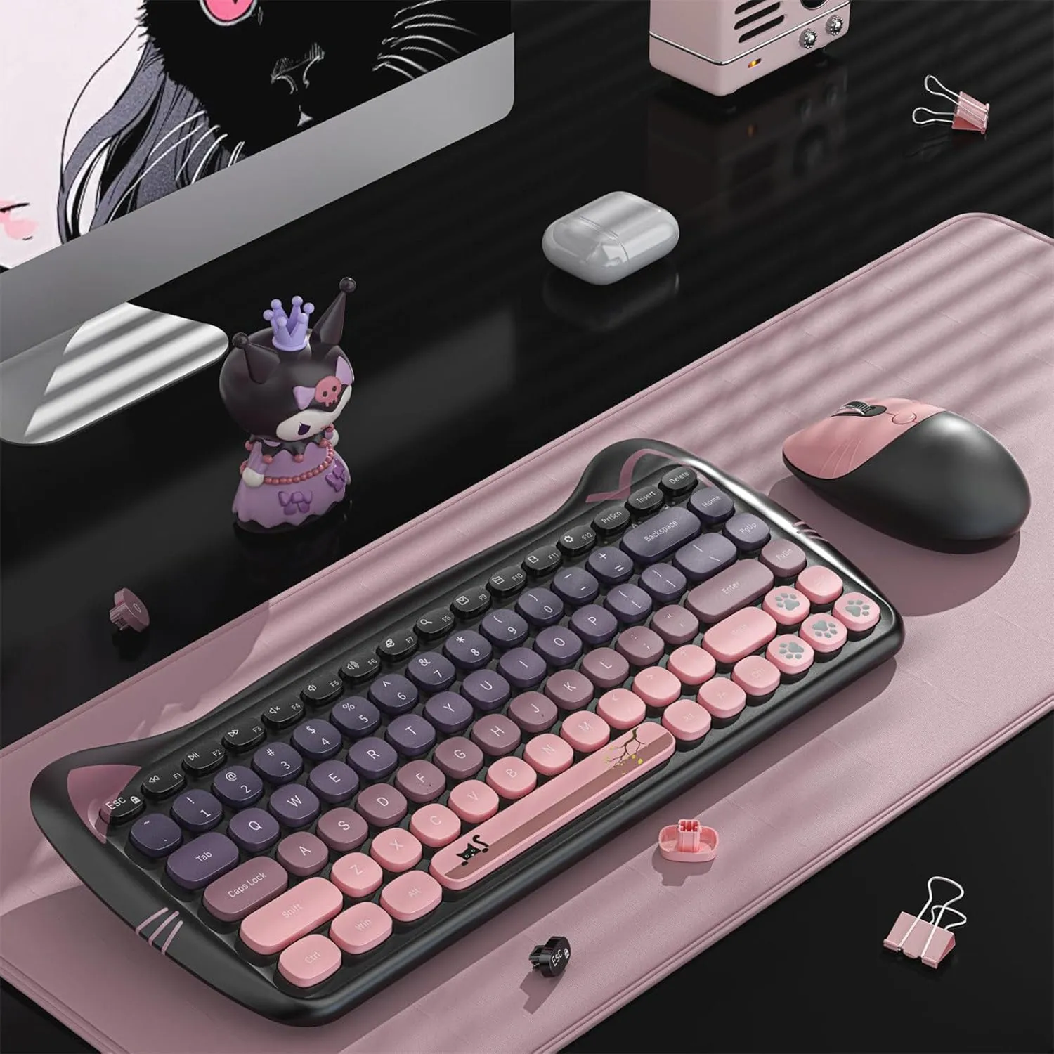 Timebox set tastatura mouse wireless 2.4GHz roz silentios