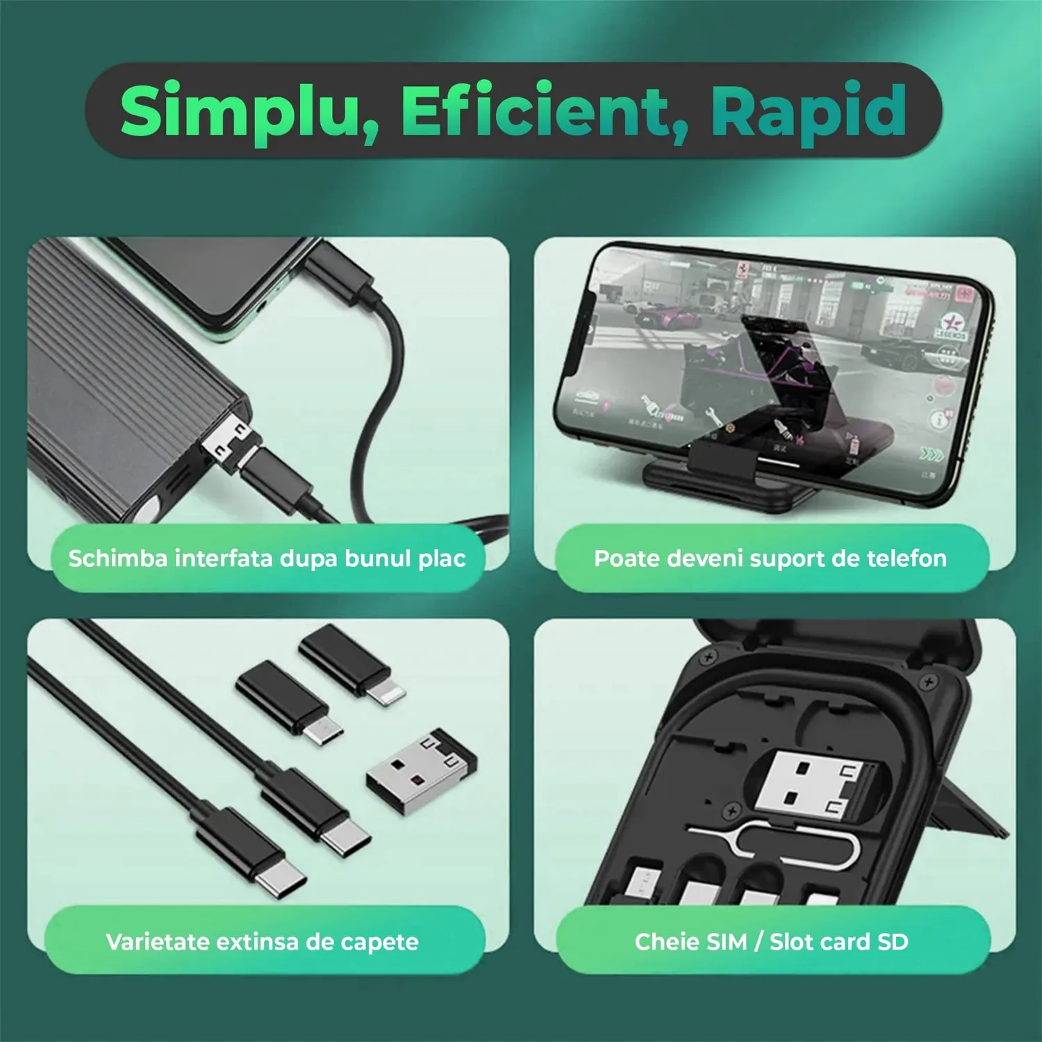 Cablu Timebox 5 in 1 60W negru multifunctional