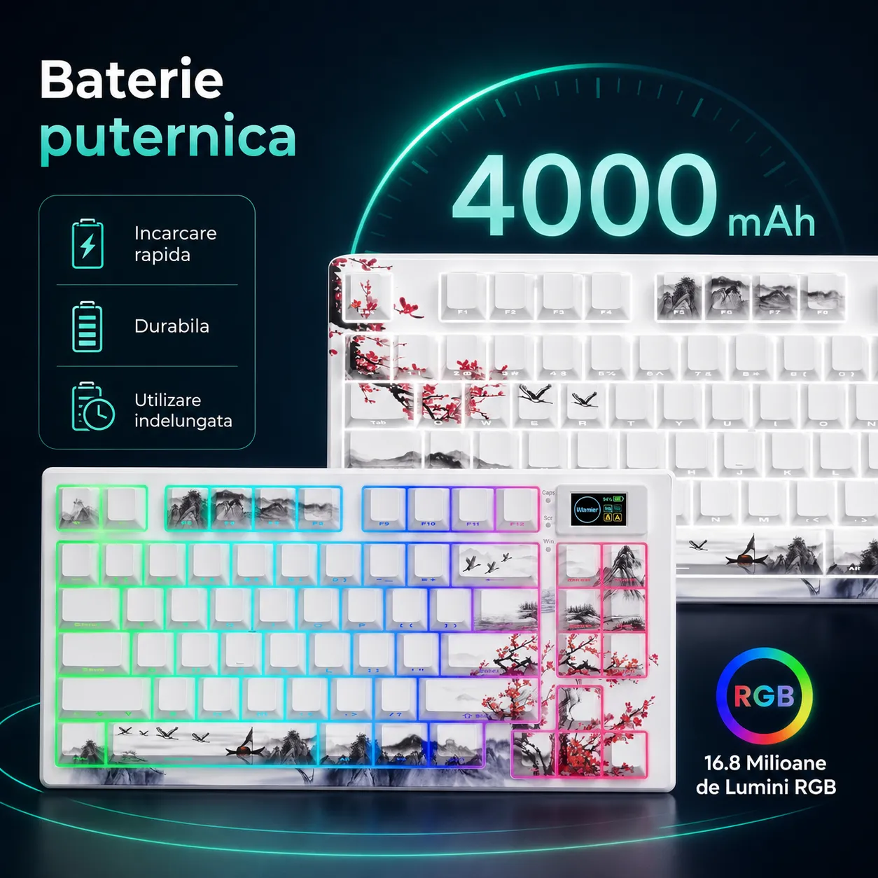 Timebox Tastatura Mecanica Wireless 75% Alb RGB Gasket