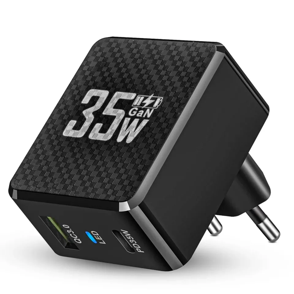 Incarcator retea Timebox 35W 2 porturi Type-C QC3.0 negru