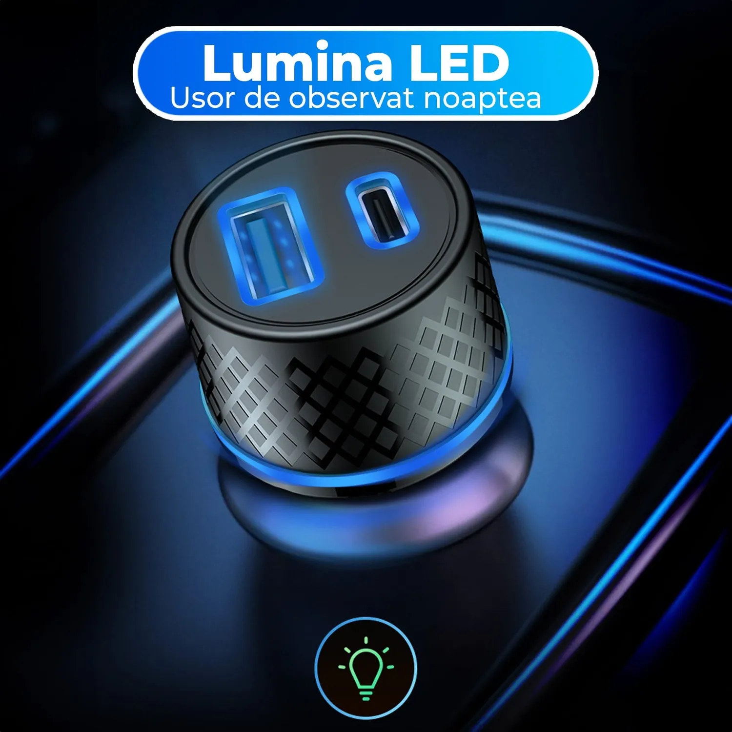 Timebox 43W incarcator auto negru LED 2 porturi