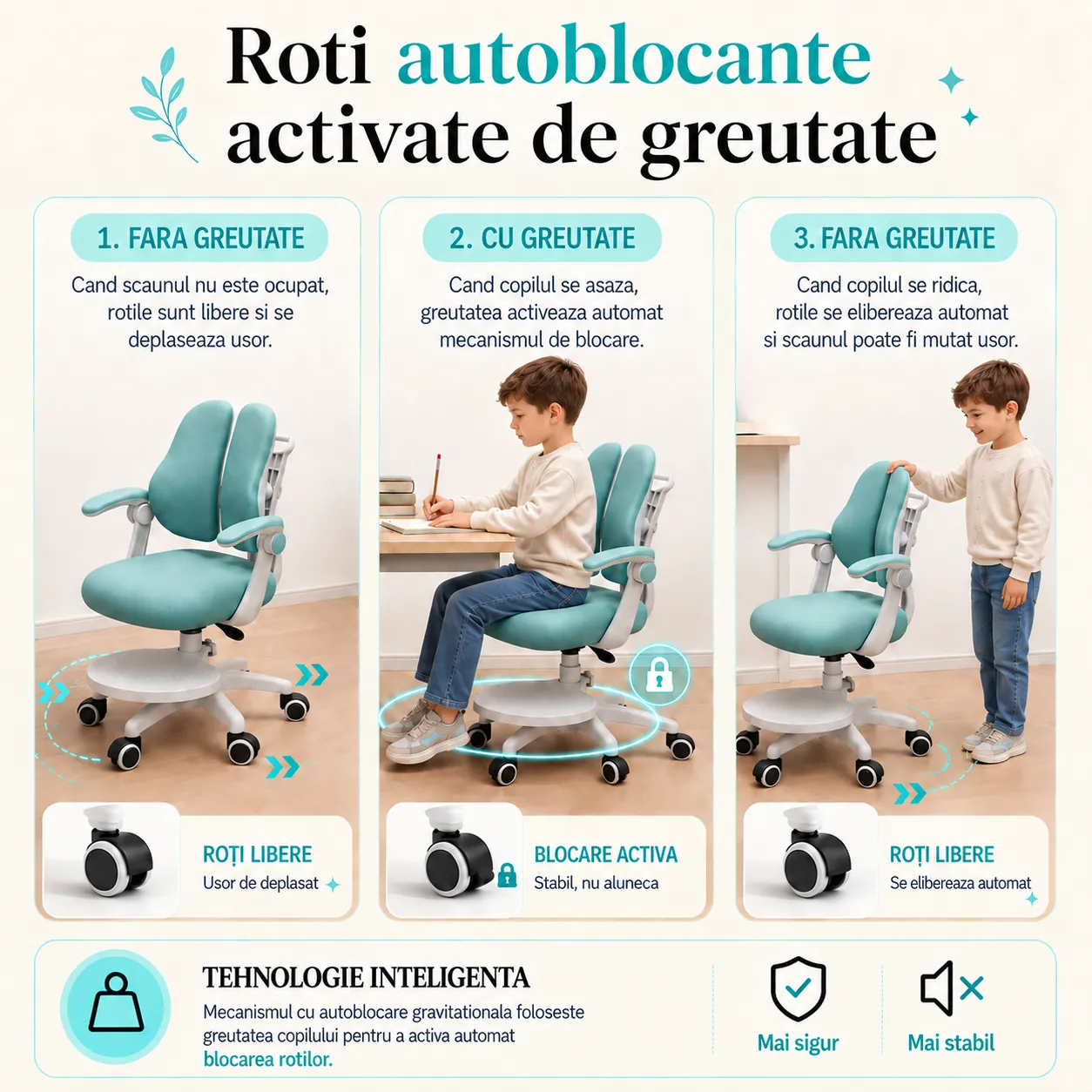Timebox Scaun Ergonomic Copii 3-12 Ani Albastru