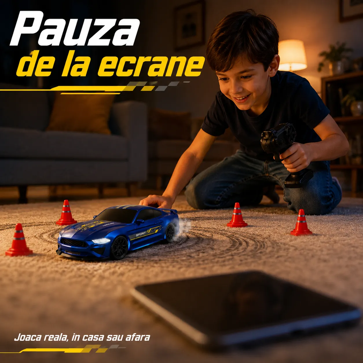 Masina RC drift Timebox 1:43 4WD albastra lumini