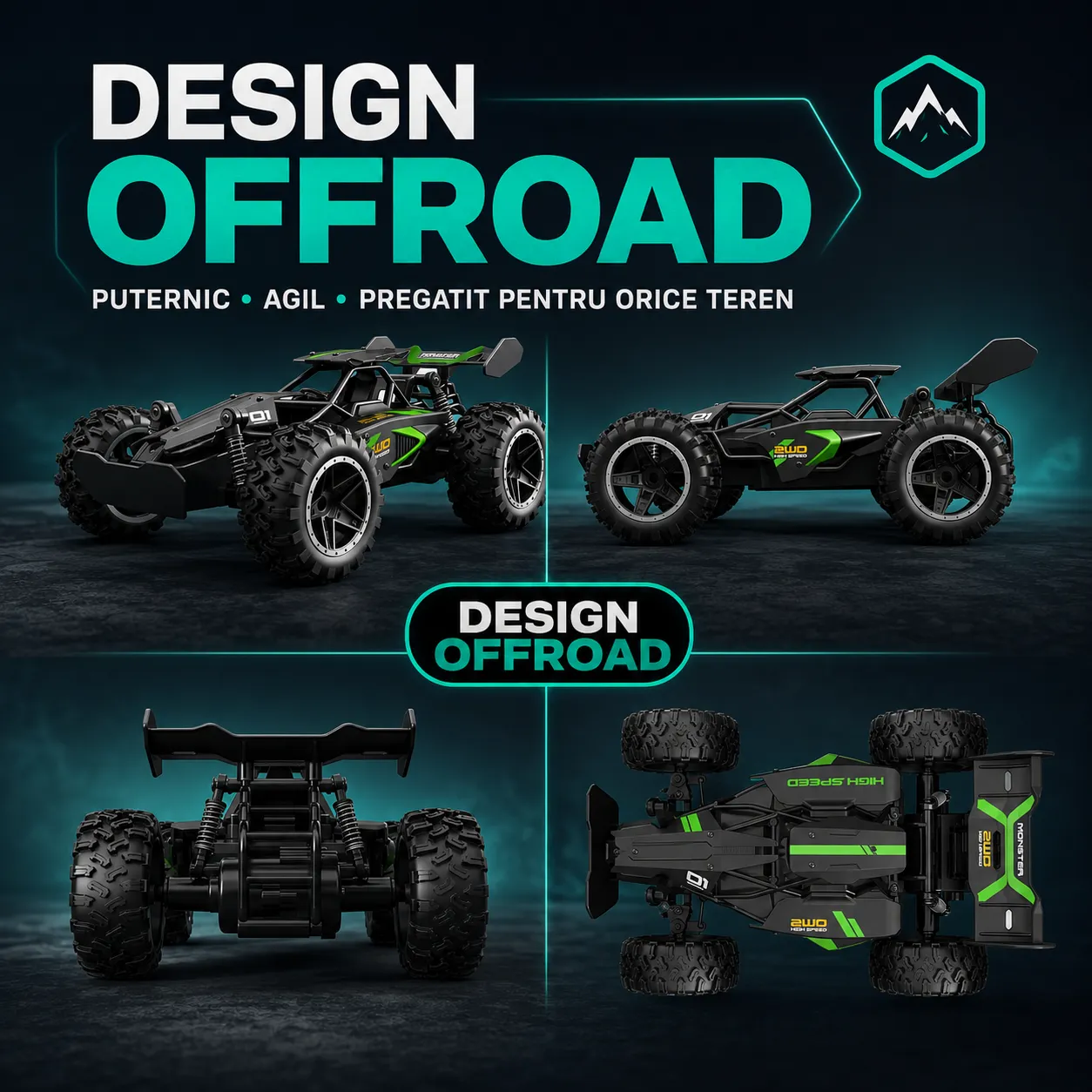 Timebox Mașină RC Monster Truck 1:18 Negru/Verde