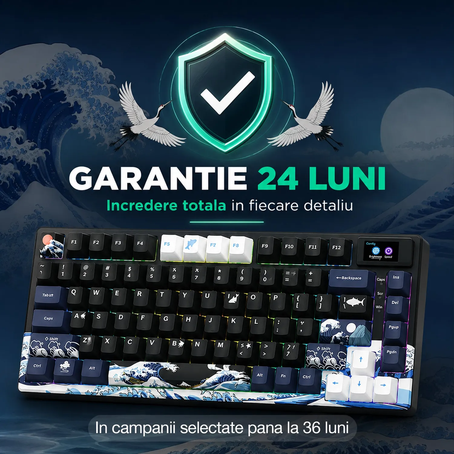 Timebox 75% tastatură gaming mecanică neagră hot-swap