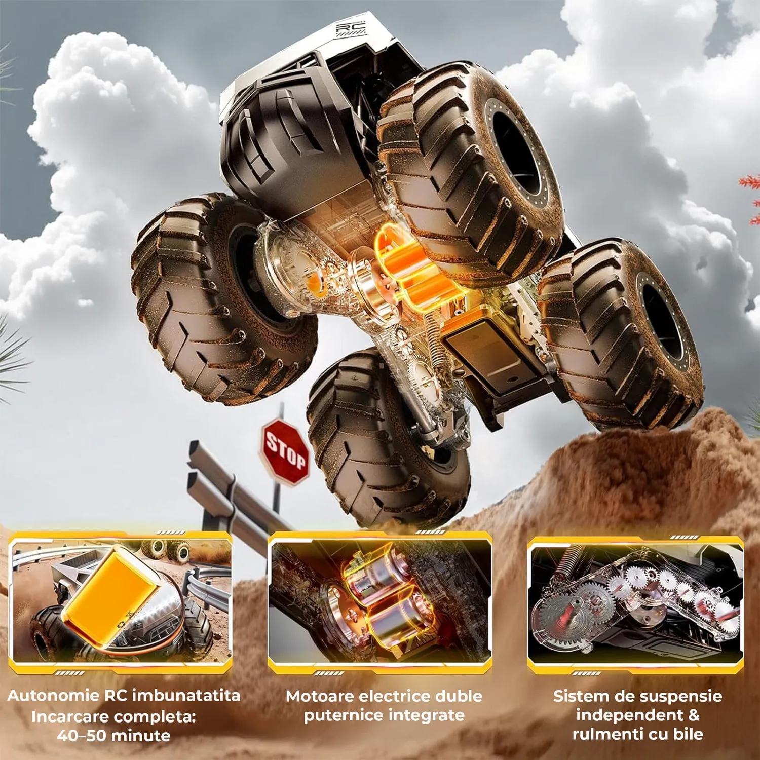Timebox Cybertruck masina RC 4WD 1:16 off-road gri