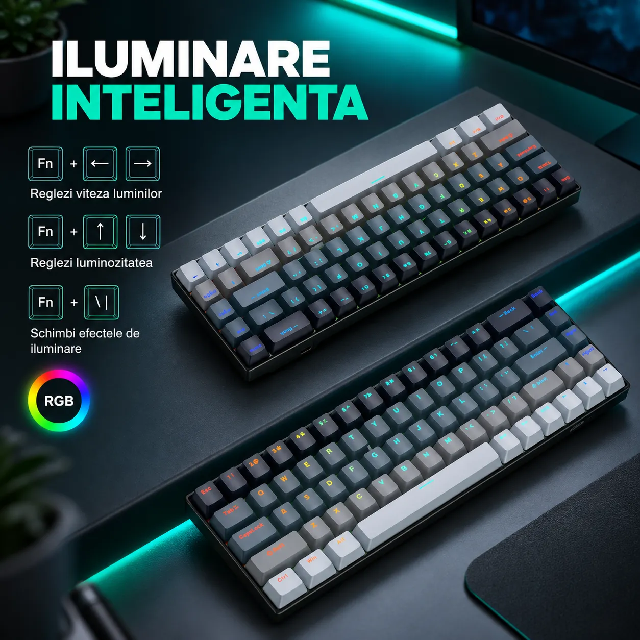 Timebox 60% tastatura gaming mecanica RGB 68 taste