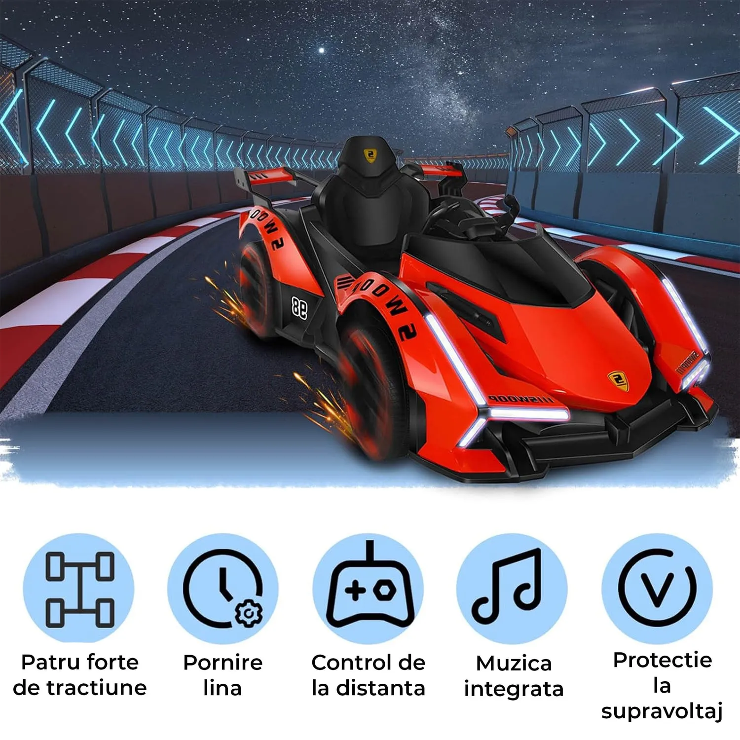 Timebox Kart Electric 12V 7AH masinuta drift rosie 390W