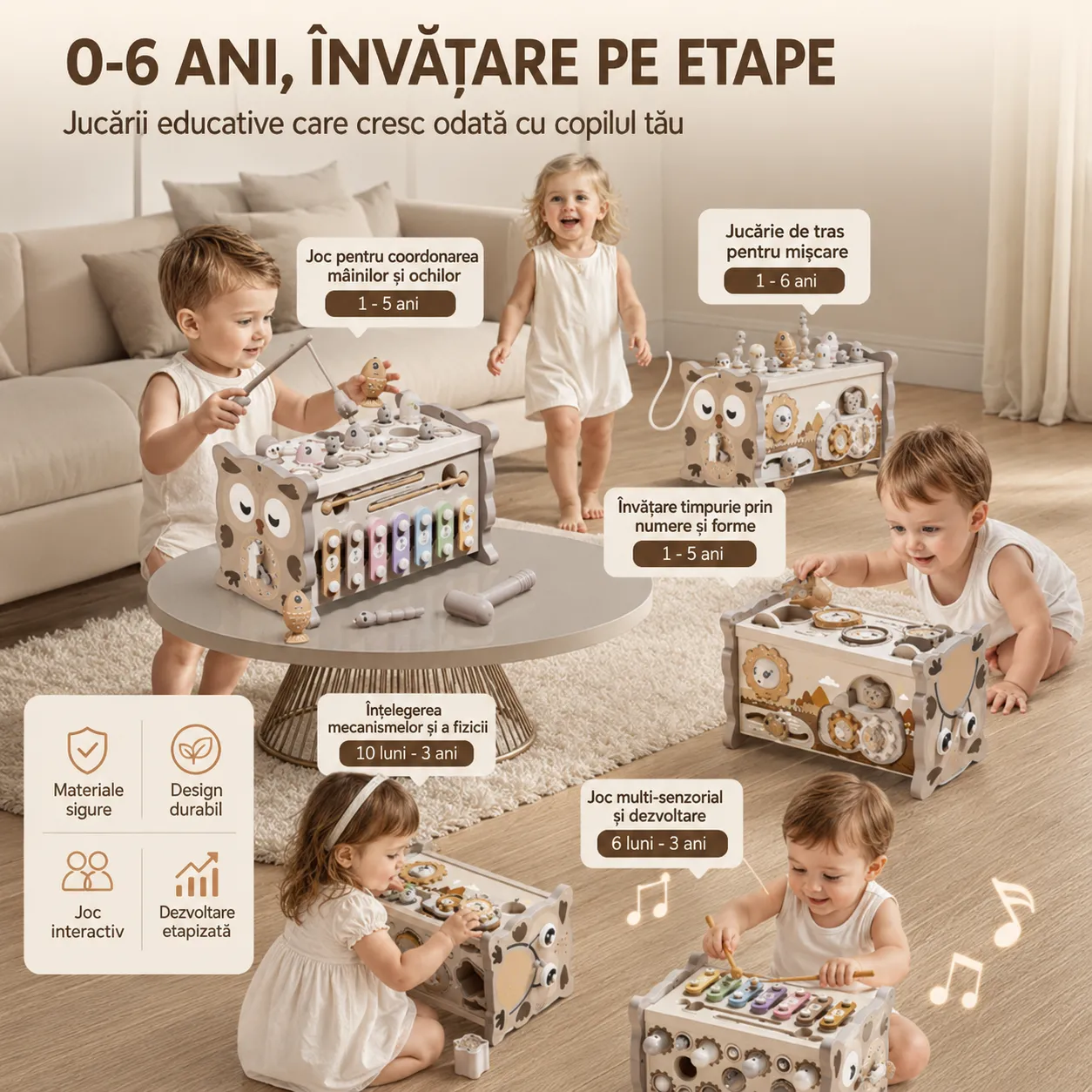 Timebox Cub Educativ 6 Fete Bufnita Crem 30+ activitati