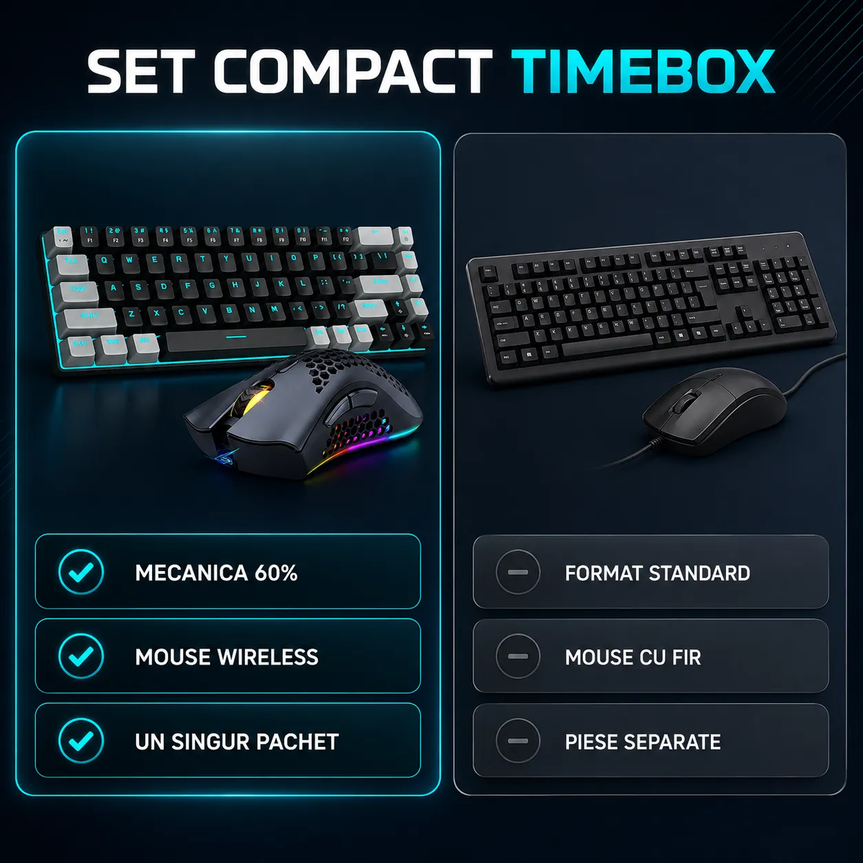 Timebox 60% pachet gaming Red Switch 68 taste negru