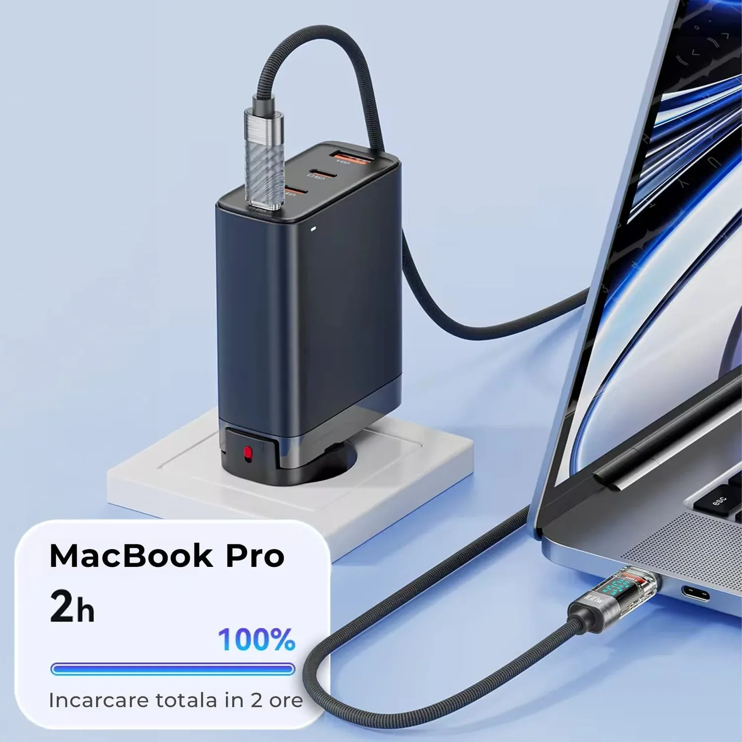 Timebox Cablu USB-C 100W 2m Gri cu Display Digital