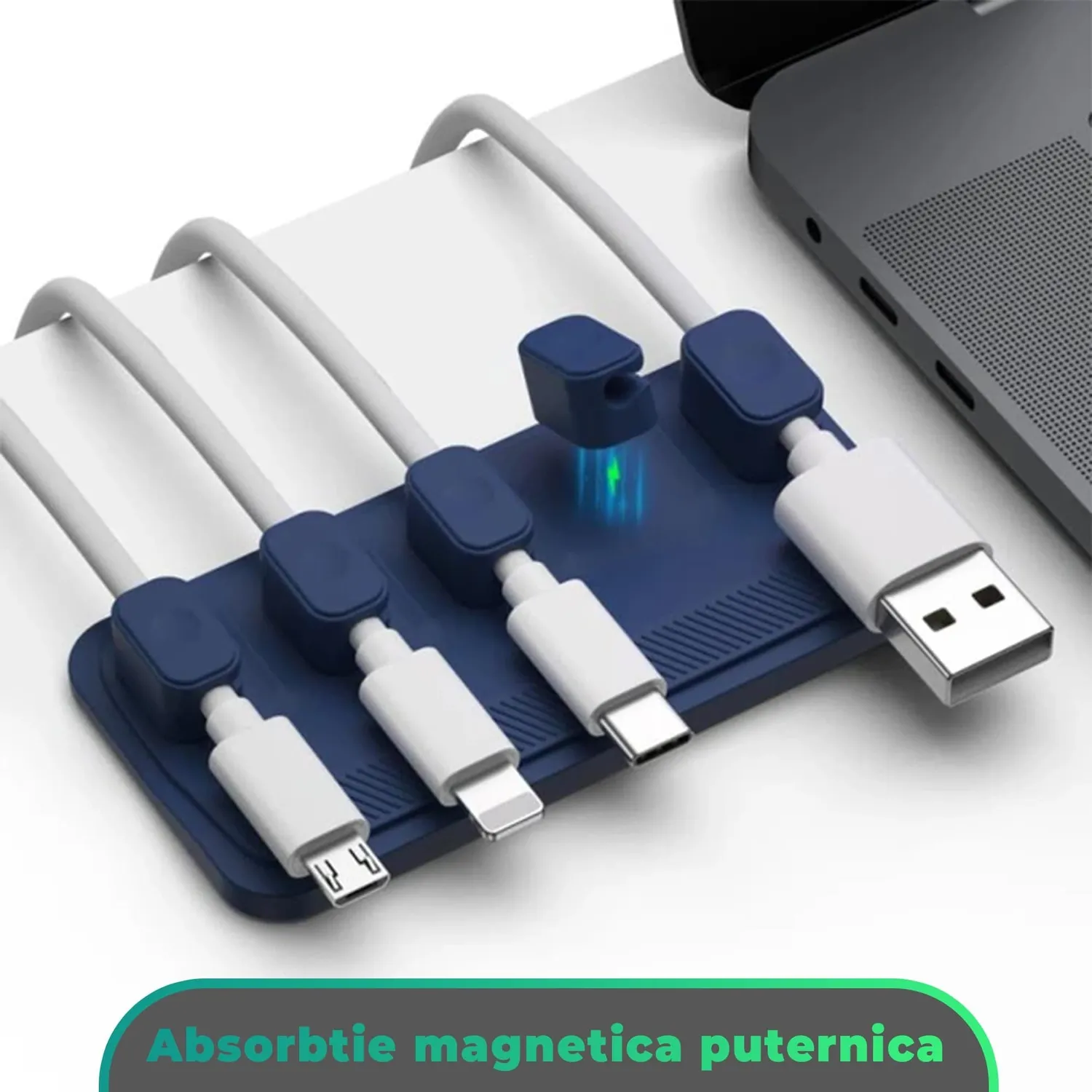 Timebox organizator cabluri magnetic 5 locuri albastru silicon