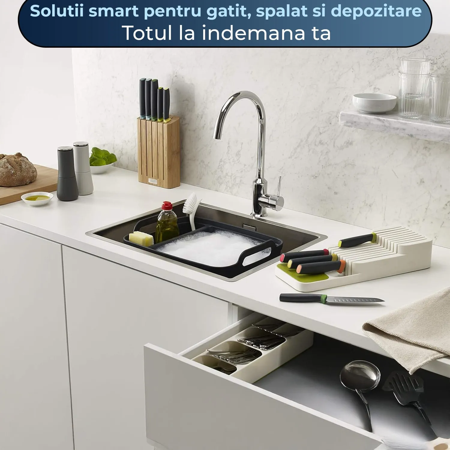 Timebox Organizator cutite sertar 2 niveluri 9 cutite gri