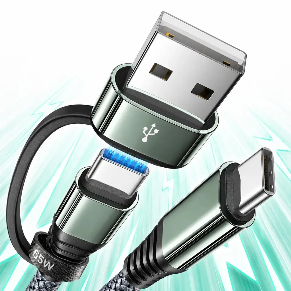 Timebox 2 in 1 cablu USB-C 65W negru 2m nylon