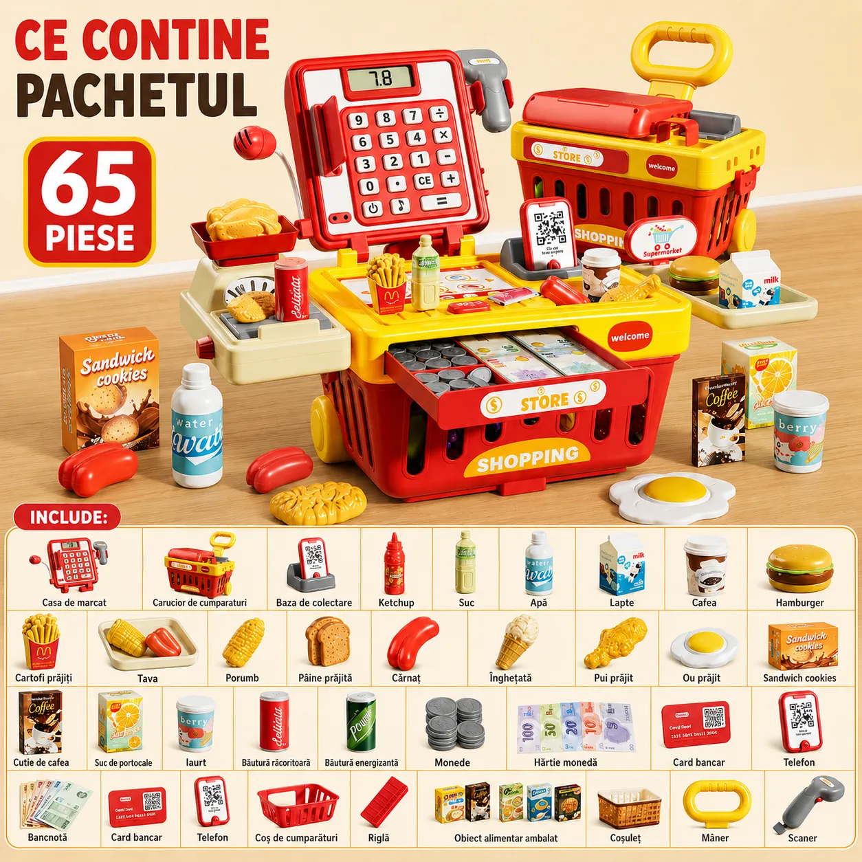 Timebox Casa de marcat jucarie set 65 piese 4-6 ani