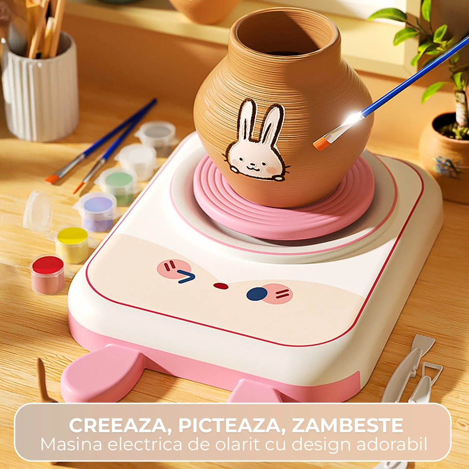 Timebox set olarit copii roata electrica USB roz 4 ani+