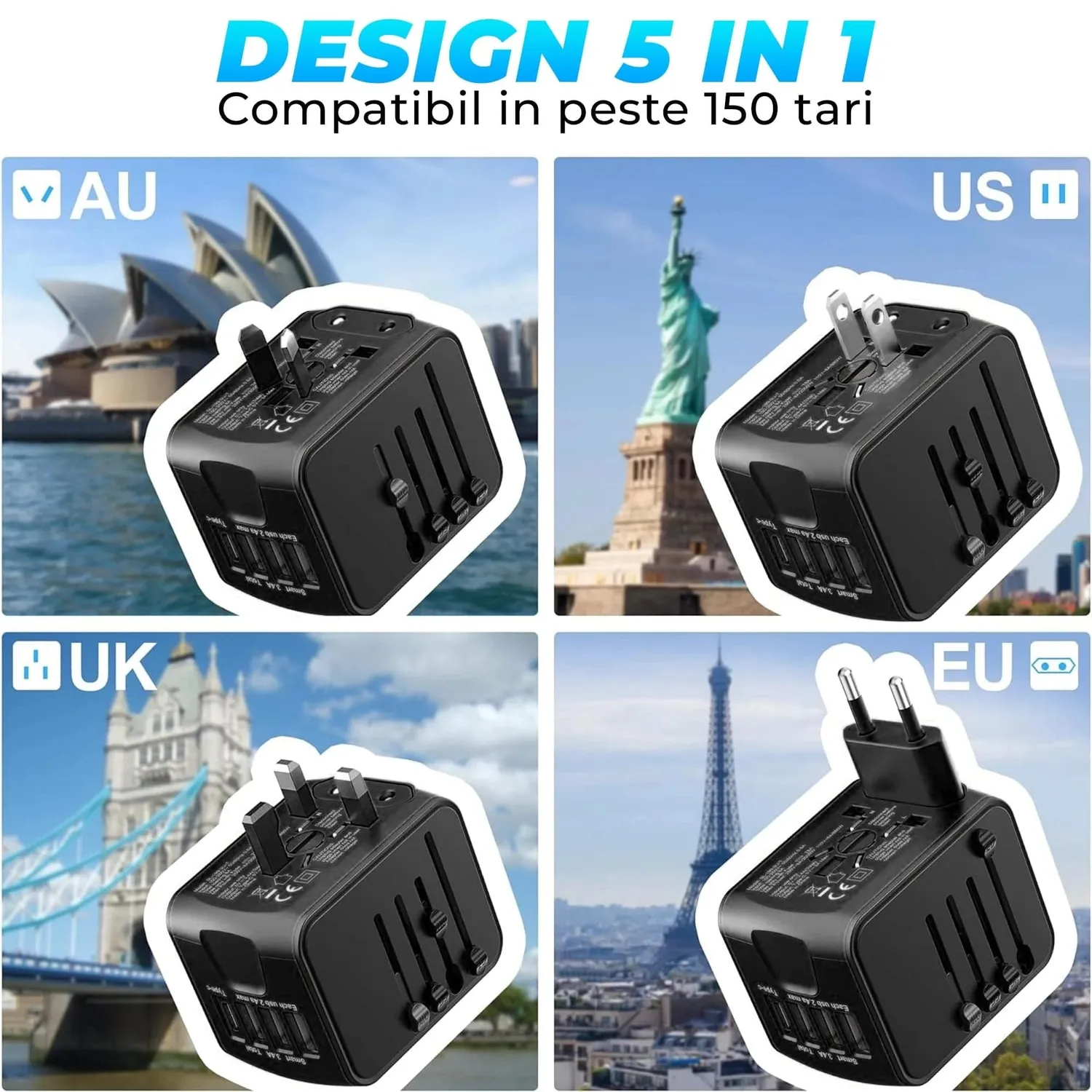 Timebox set călătorie adaptor universal + cablu 66W