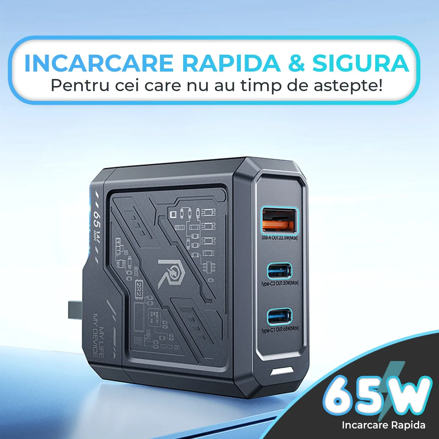 Timebox 65W 3 Porturi încărcător rețea negru fast charge