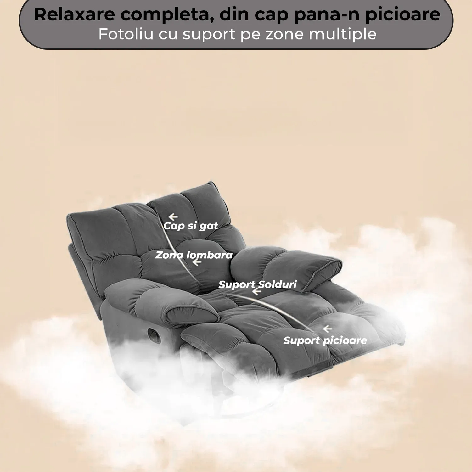 Timebox Recliner Modern fotoliu gri reclinabil