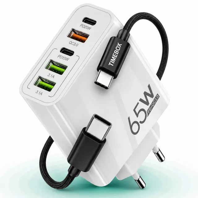 Timebox 65W 5 porturi încărcător rețea alb rapid
