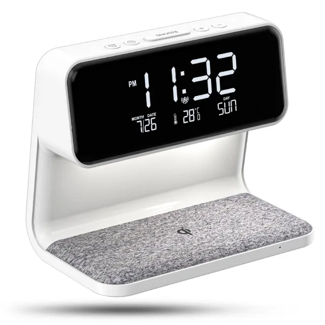 Timebox incarcator wireless 10W cu ceas alb
