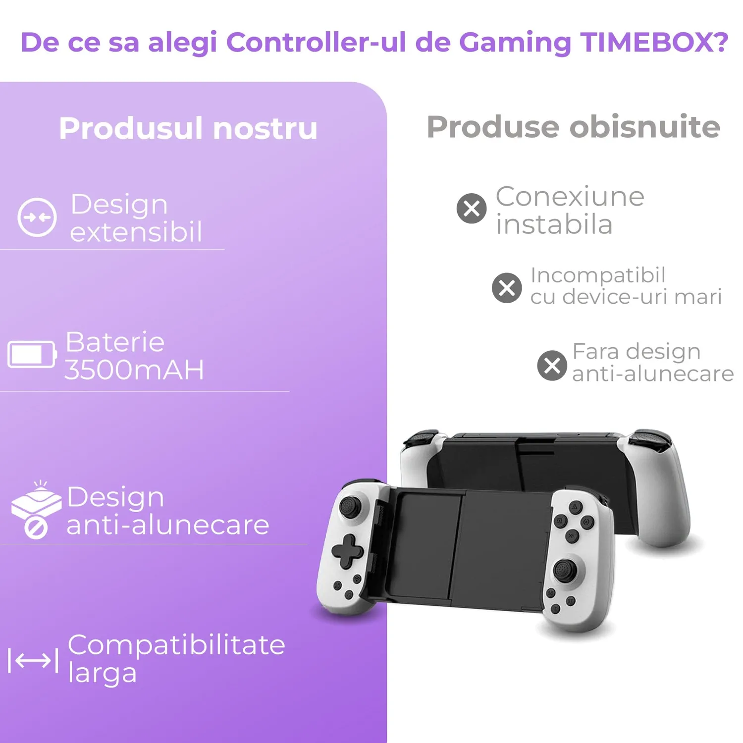 Timebox Gamepad Controller Wireless Bluetooth 5.0 Alb Hall