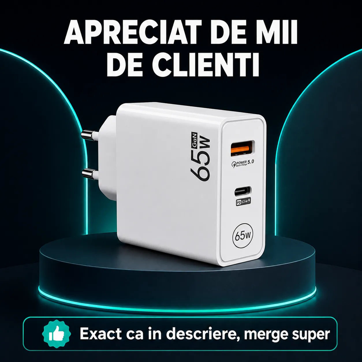 Timebox 65W 2 Porturi incarcator retea alb LED