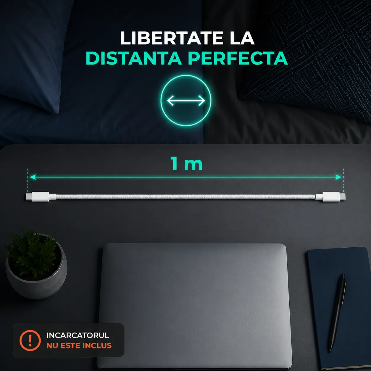 Timebox Cablu USB-C la USB-C 66W 1m alb