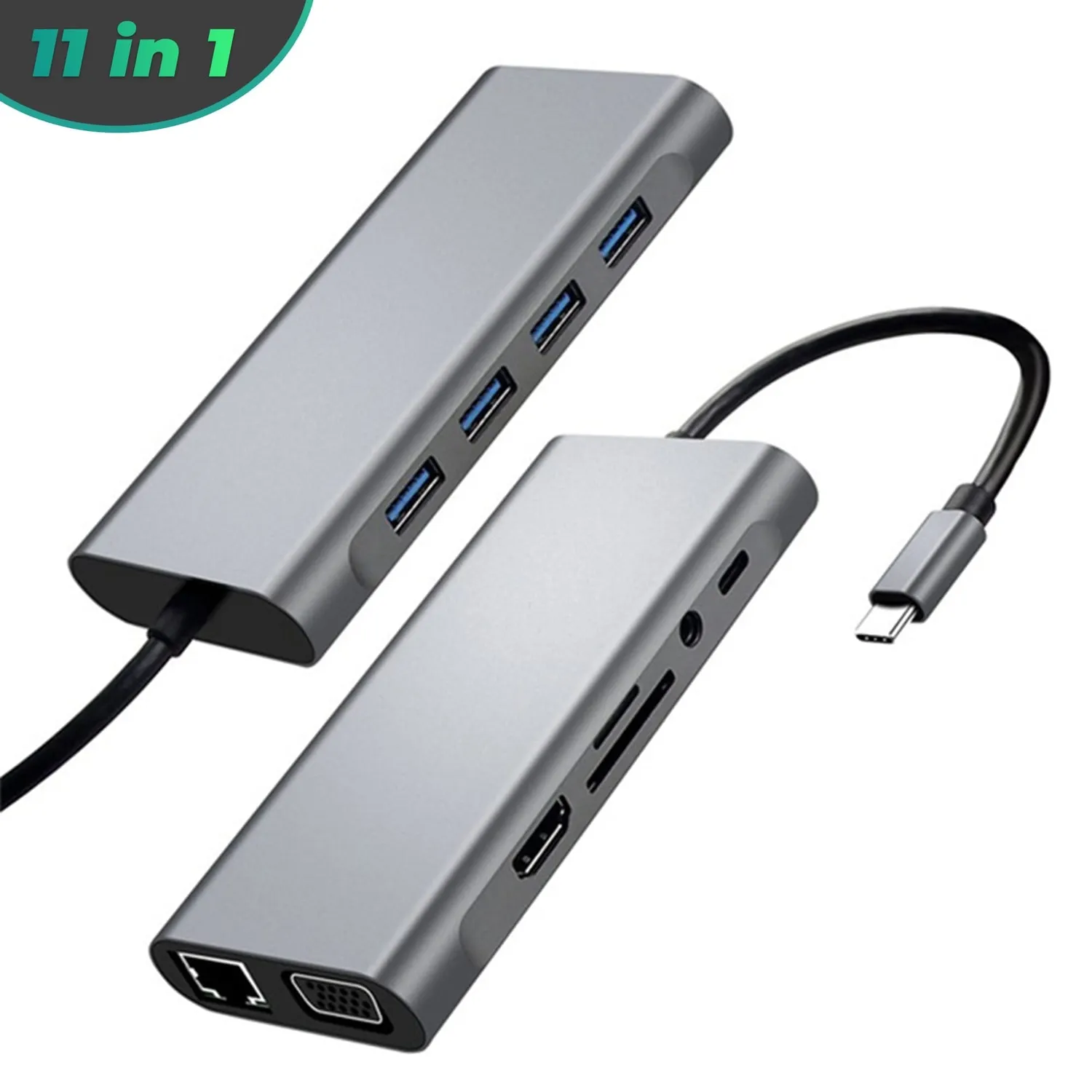 Timebox hub USB 11 in 1 Type-C gri HDMI VGA card reader