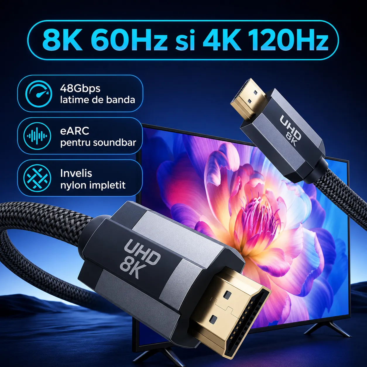 Timebox Cablu HDMI 2.1 8K 60Hz 3m 48Gbps eARC