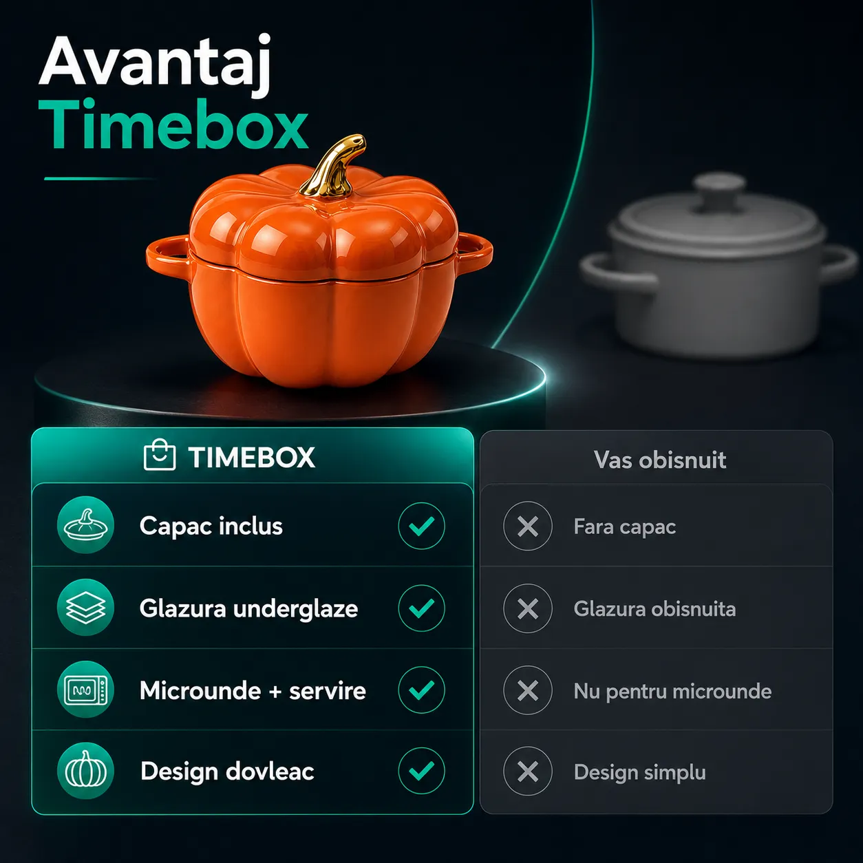 Timebox Dovleac 14 cm oala ceramica 450ml portocalie