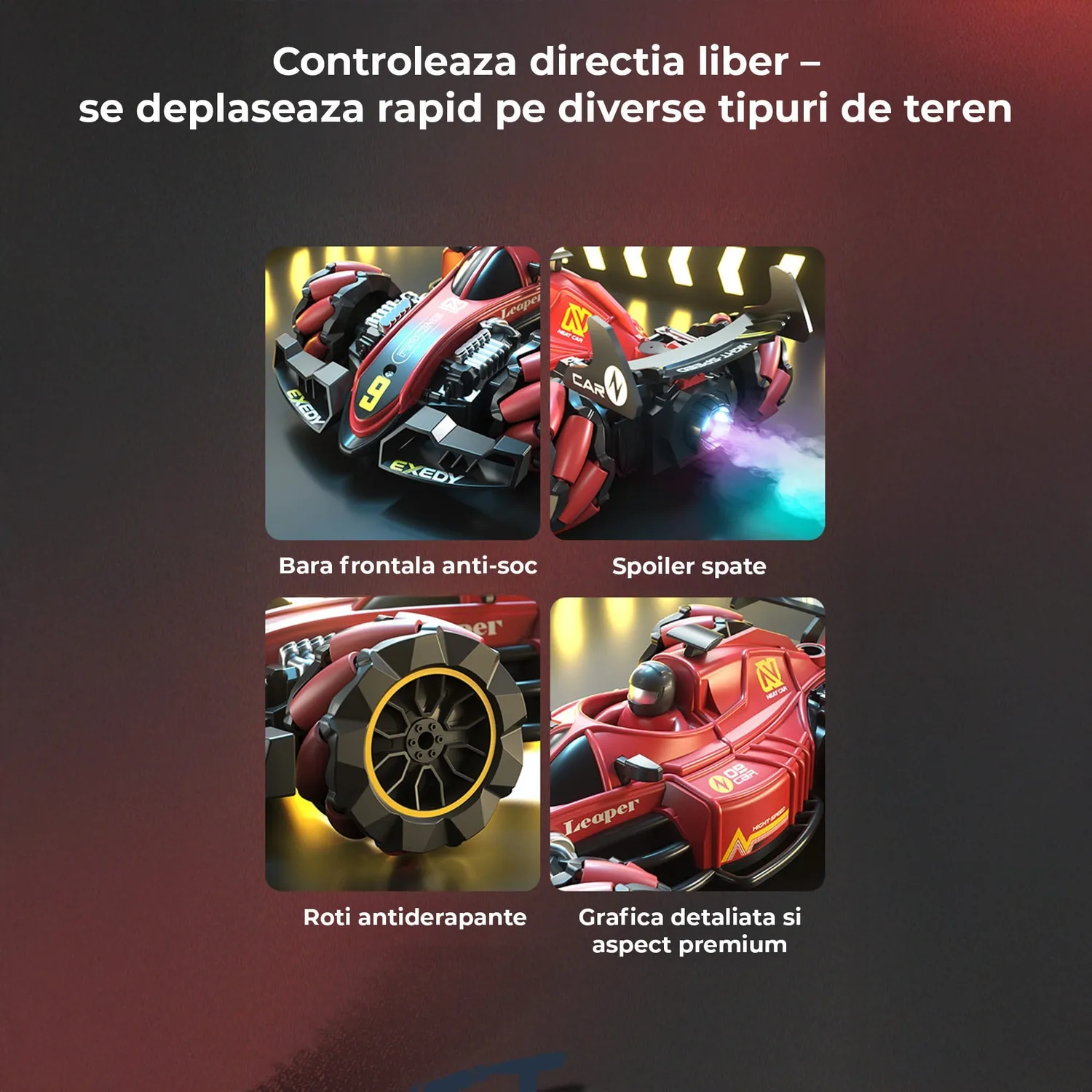 Timebox F1 Drift mașină RC neagră cu spray și gesturi 360°