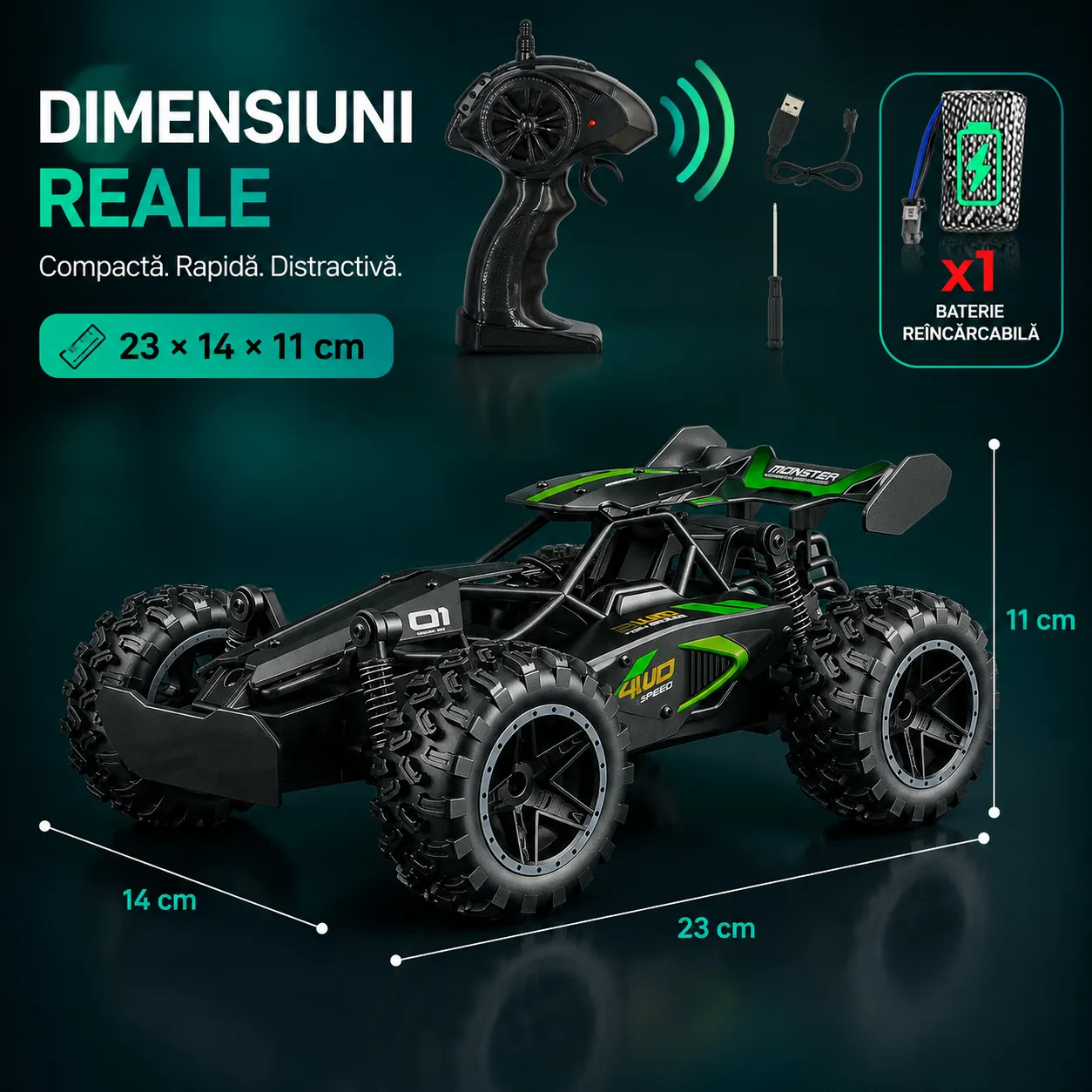 Timebox Mașină RC Monster Truck 1:18 Negru/Verde