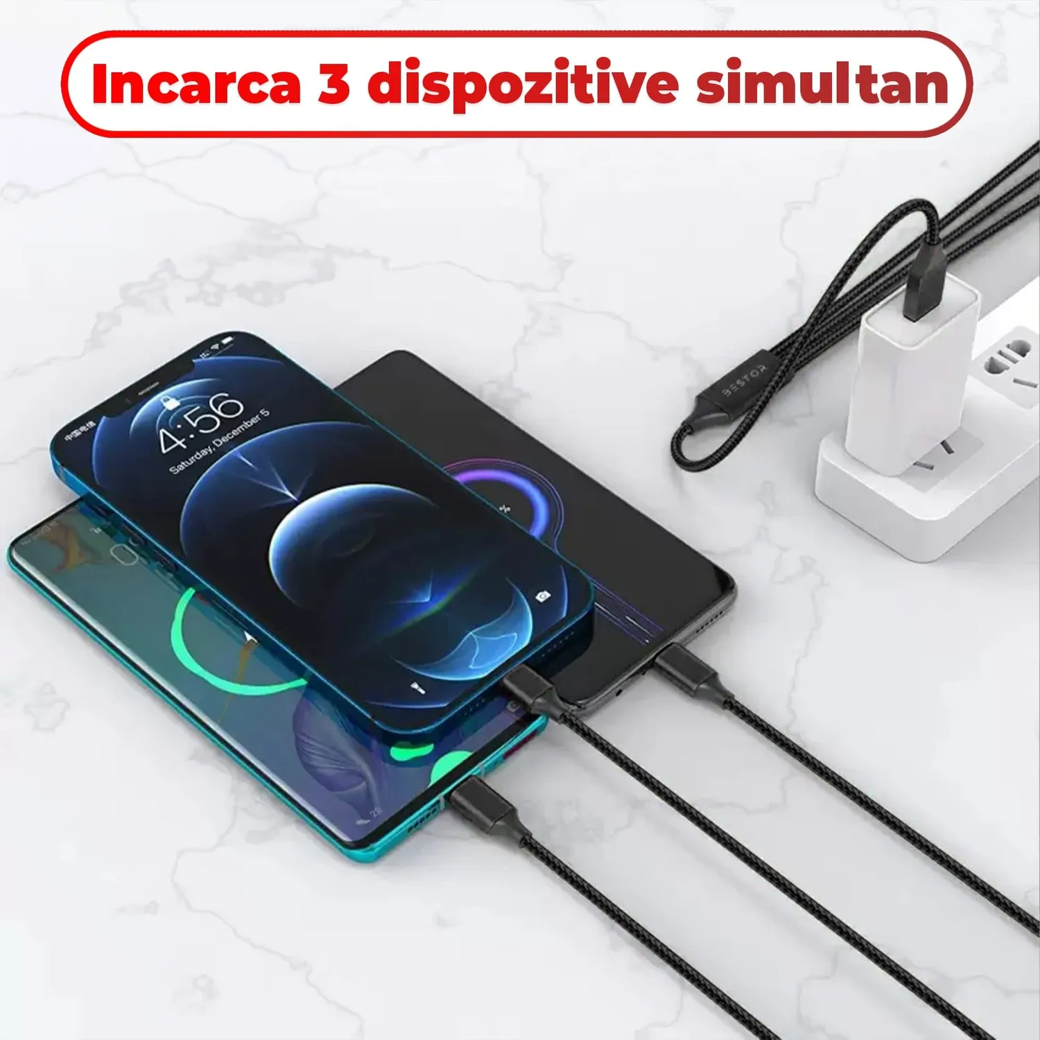 Timebox cablu date 3 in 1 40W 1,2m negru QC3.0